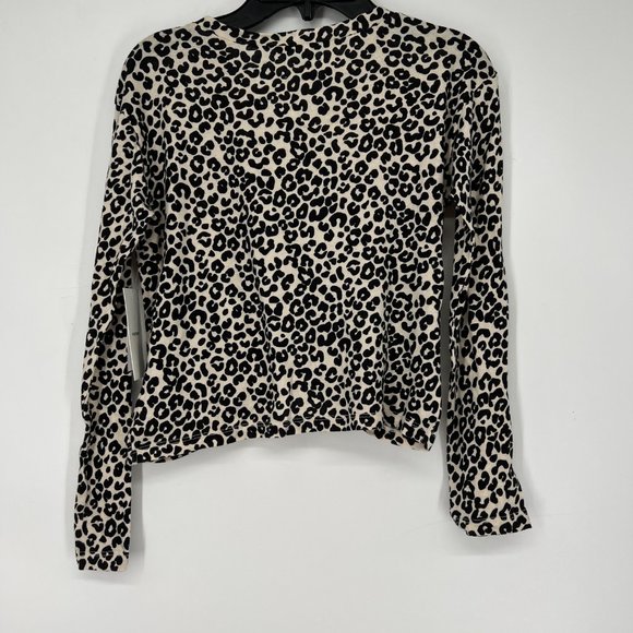 Nordstrom Girl's Twist Front Long Sleeve T-Shirt Beige Mosaic Leopard M 8/10 NWT - Picture 3 of 5